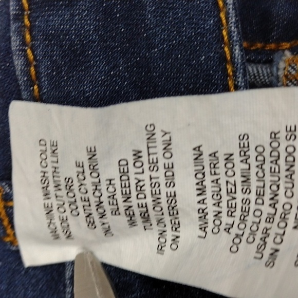 Rewind Blue Whiskering Distress Dark Wash Five Pocket High Rise Skinny Leg Jean - Picture 9 of 13